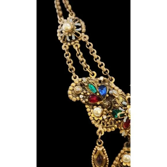 Vintage Thief of Bagdad Spectacular Enameled Brass and Stone Necklace (A5889)